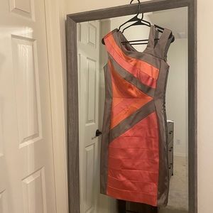 Color block JAX midi dress, gray - pink - orange